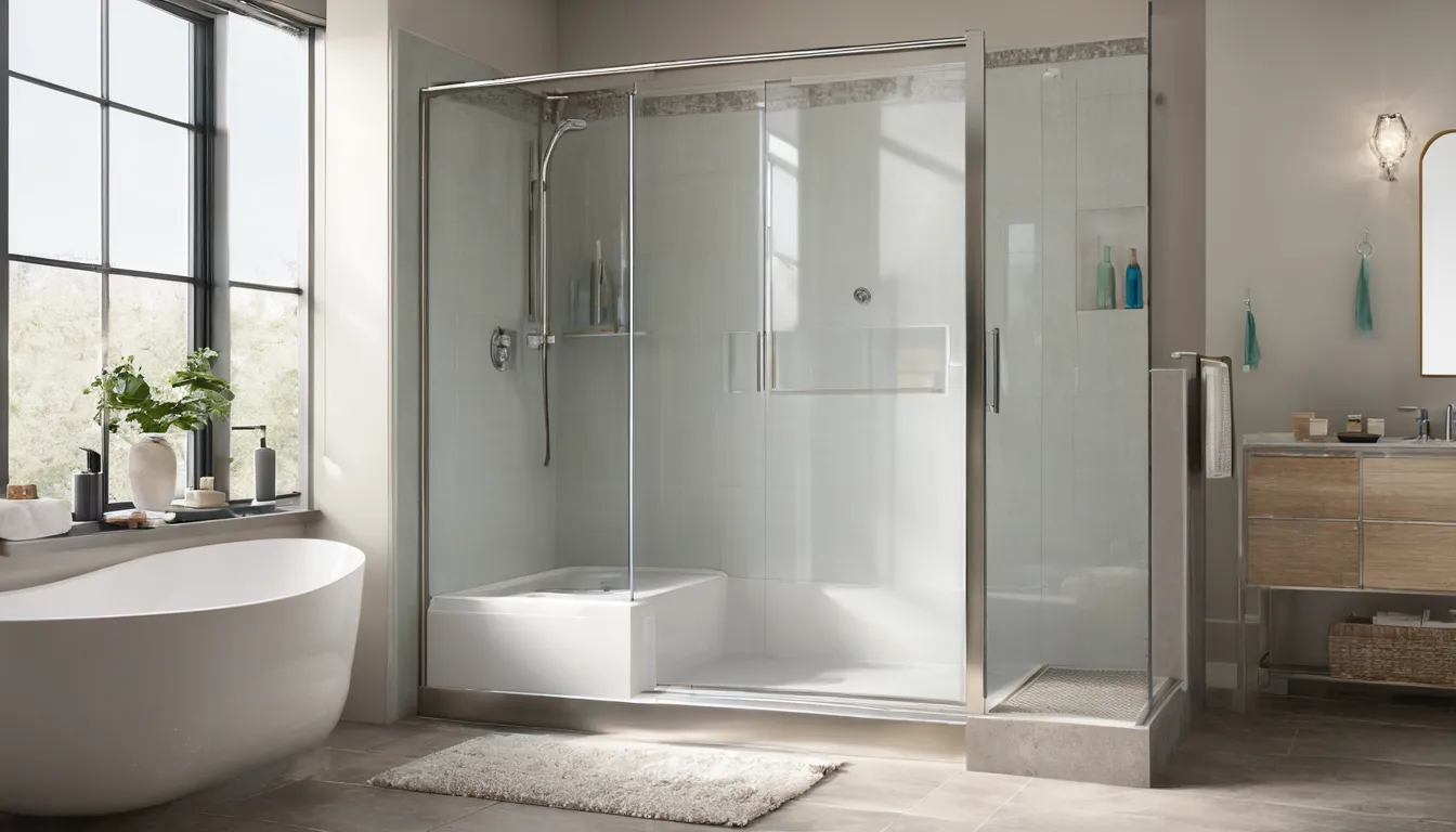 Modern low-entry walk-in shower with grab bar and bench in a bright Camden home bathroom